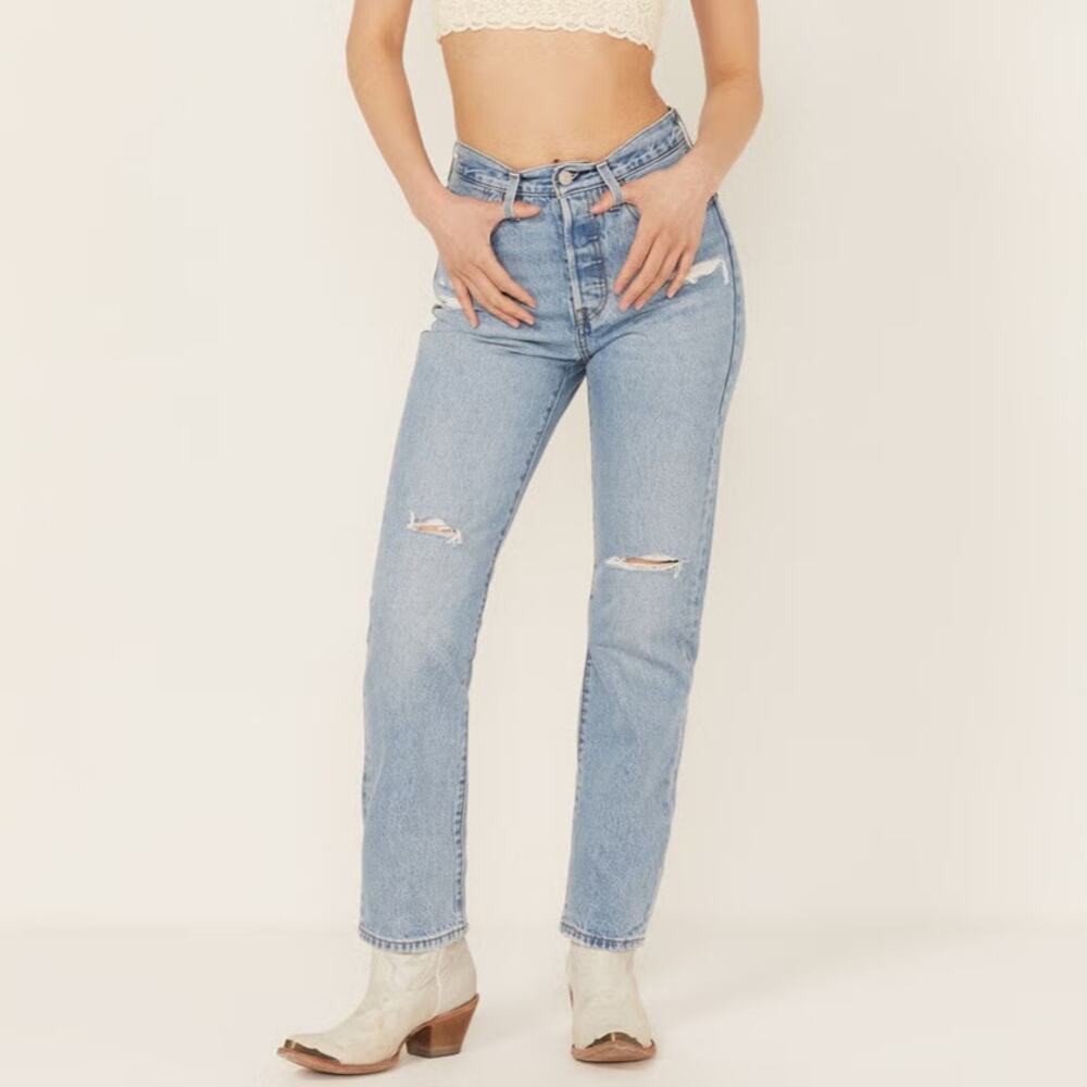Levi's 501 Original Lane Change High Rise Straight Denim Jean Light Wash Blue 28